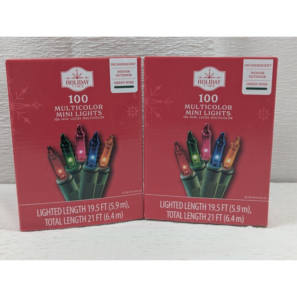 x2 Holiday Time - Multicolor - 100 Mini Lights - Green Wire - 19.5 Ft - 2 pack